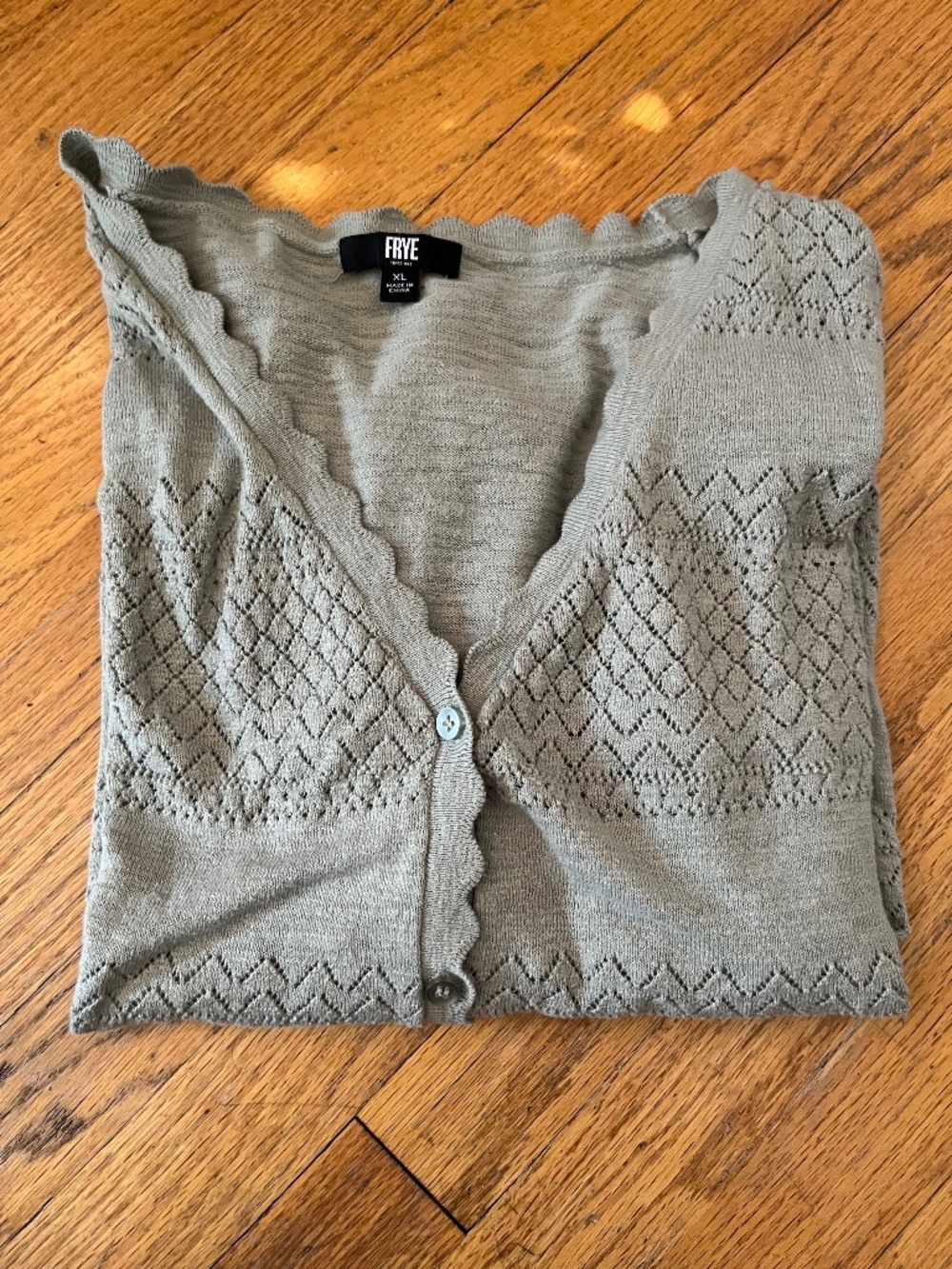 Sage green Frye pointelle knit cardigan